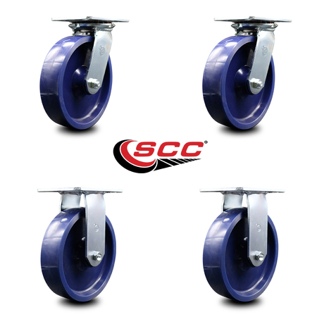 Service Caster 8 Inch Solid Poly Caster Set with Ball Bearings 2 Swivel 2 Rigid SCC-35S820-SPUB-2-R-2